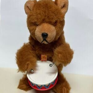 Max Carl Original Wind Up Bear Drums Moves 8” Toy Vintage Drummer Works!